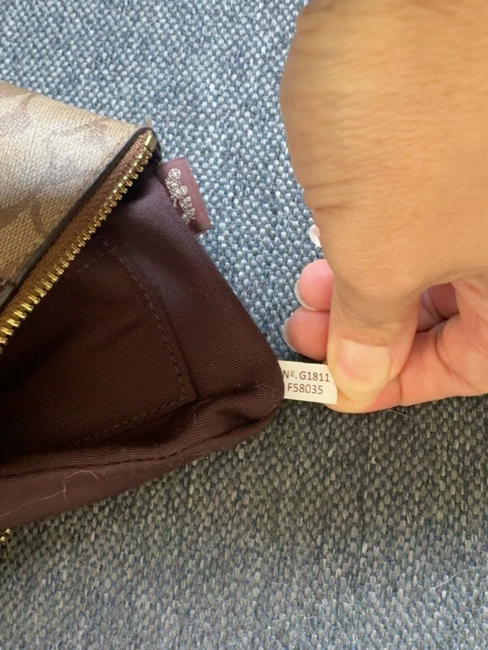 Coach F58035 Signature Canvas Corner Zip Wristlet Khaki Burgundy